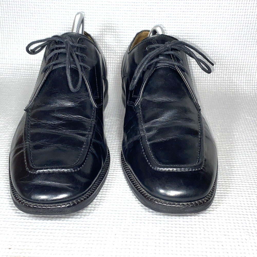 Cole Haan Oxford Black Leather Square Toe Stitched Lace Up Dress Men's 10 1/2 M - Picture 2 of 9